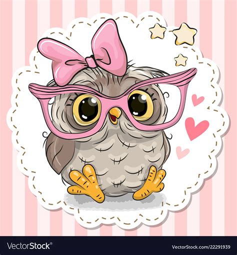 Cute Owl In Pink Eyeglasses Royalty Free Vector Image