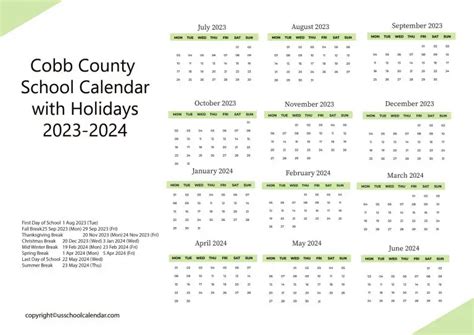 Cobb County School Calendar With Holidays 2023 2024