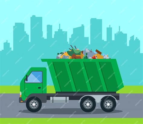 Premium Vector A Truck Takes Out Garbage From A City To A Landfill