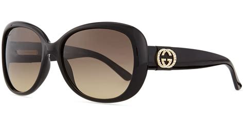 Gucci Crystal Gg Logo Sunglasses In Black Lyst