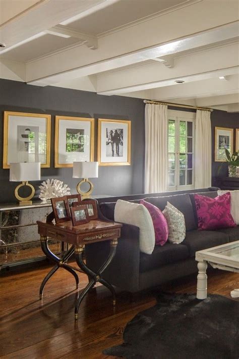 Dark grey walls living room. dark gray walls with gold and fuchsia accents by der.kata ...