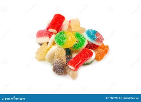 Assorted Gummy Candies Top View Jelly Sweets Isolated On White Stock