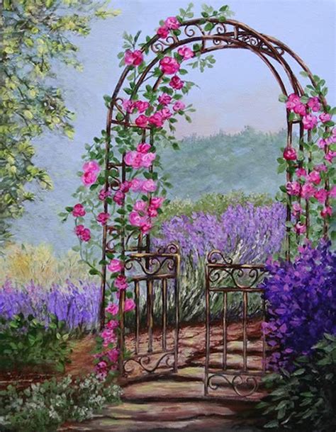 Painting Garden Gate Floral Paintings By Shirley Reade Watercolor