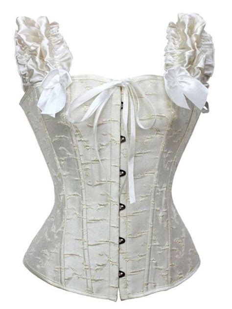 2018 Ruffled Steel Boned Jacquard Corset Top White Xl In Corset And Bustiers Online Store Best
