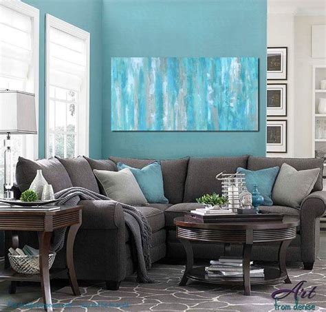 You don't need a wall of windows when you have blue. Canvas wall art, Teal blue aqua & gray abstract painting, Living room wall decor, above bed art ...