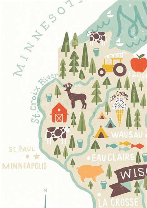 Map Of Wisconsin On Behance Illustrated Map Maps Illustration Design
