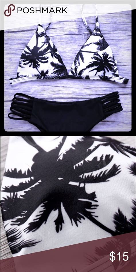 Hawaiian Palm Tree Black White Bikini Set Black And White Bikini