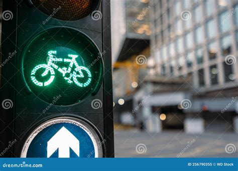 Green Light For Cyclists In A Downtown City Location Stock Image