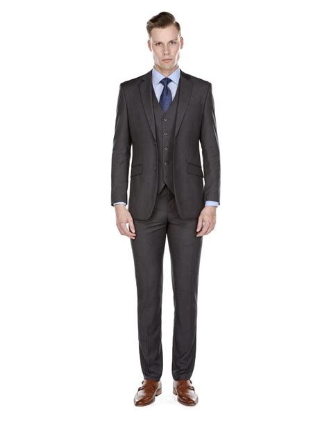 mens slim fit vested suit charcoal grey