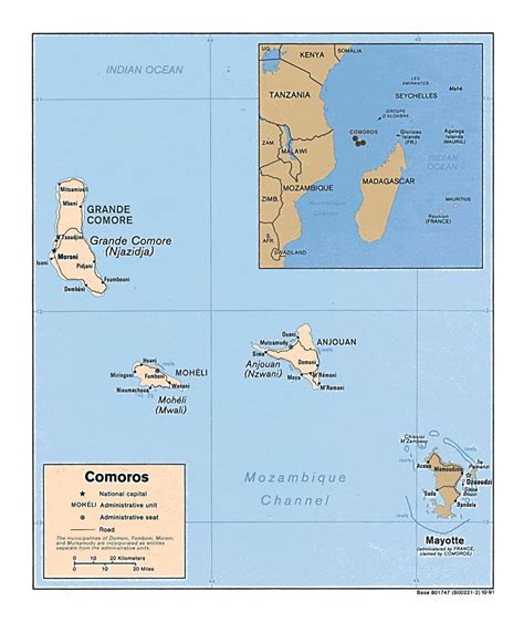 Detailed Political Map Of Comoros With Roads And Cities 1991 Comoros Africa Mapsland
