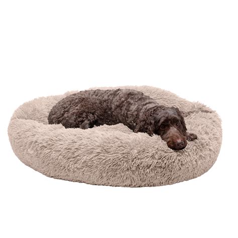 Furhaven Pet Dog Bed Calming Cuddler Long Fur Donut Pet Bed For Dogs