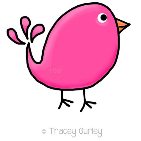 Preppy Cute Pink Bird Original Art Download Bird Clip Art Etsy