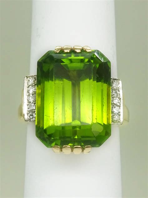 As part of the process, you may be asked to provide an assessment of your own work. Large Emerald-Cut Peridot & Diamond Statement Ring 14kt ...