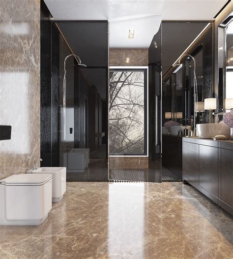 Three Luxurious Apartments With Dark Modern Interiors Bathroom Design