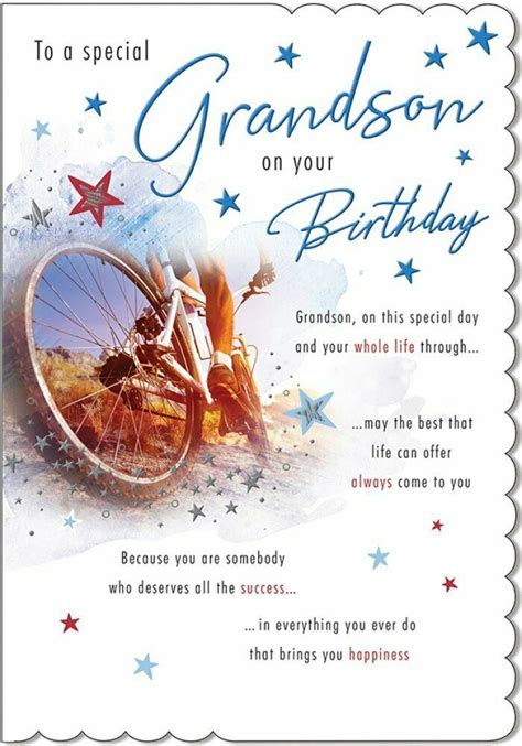 A Birthday Card With An Image Of A Man Riding A Bike On The Road And Stars