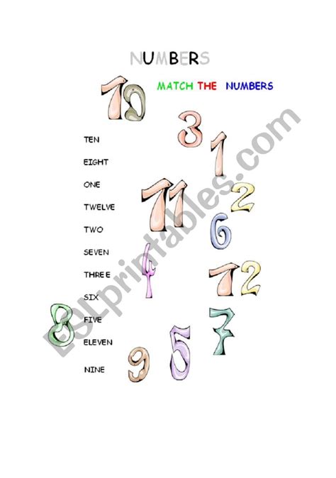 English Worksheets Numbers 1 12