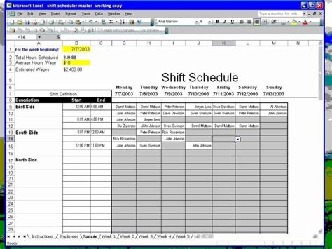 Sample Example And Format Templates 40 Excel Employee Schedule Template