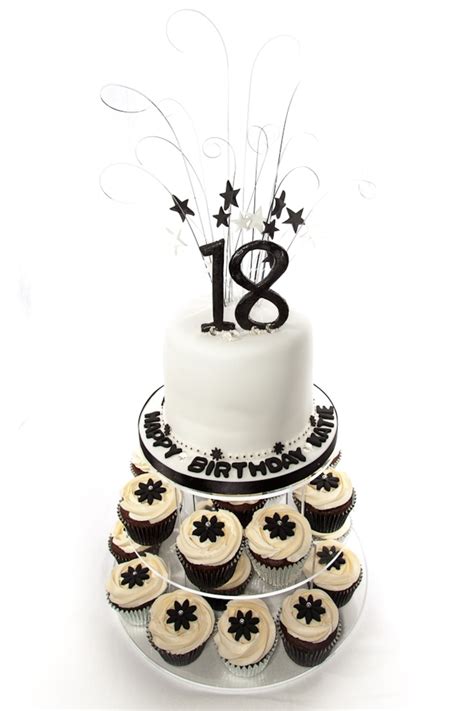 Made by us @cakeclubapp www.cakeclub.me. Black And White 18Th Birthday Cake/cupcake Tower ...