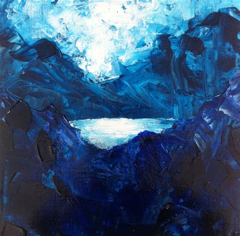 Acrylic Painting Abstract Blue Mountains Original Art T Etsy