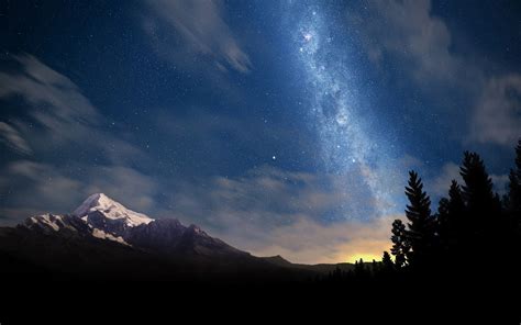 Nuit étoilée Du Ciel Paysage De Montagne Fonds Décran