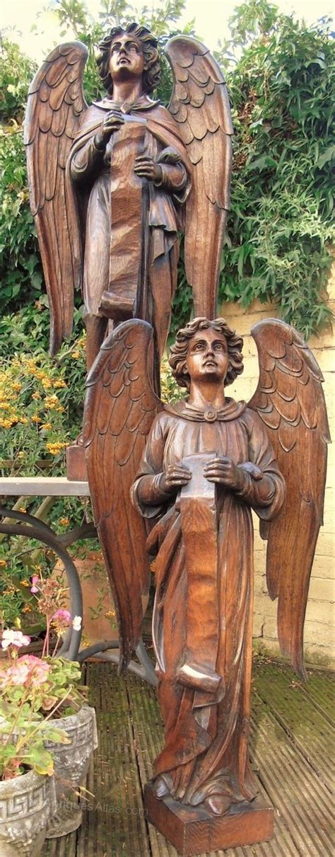 Antiques Atlas Large Pair Carved Oak Angels 19th Century