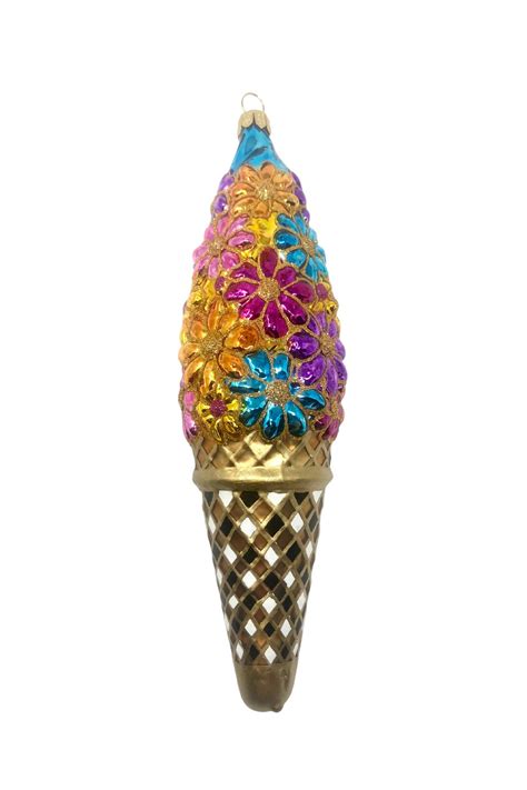 Floral Ice Cream Cone Glass Ornament Hand Painted Hand Made Etsy