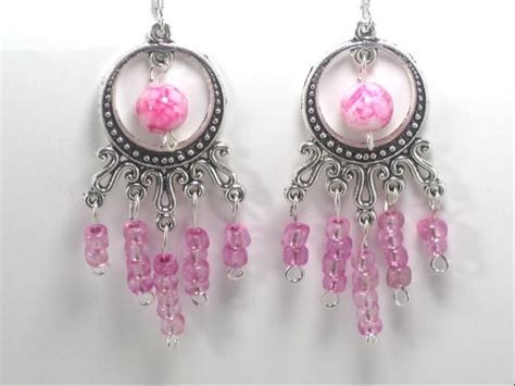 Pink Chandelier Dangle Earrings Dangle Earrings Earrings Beaded Jewelry