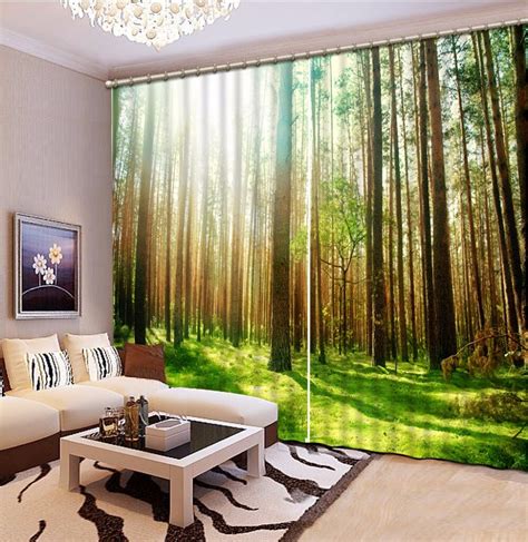 Blackout Sheer Curtains Modern Forest Scenery Curtains For Living Room