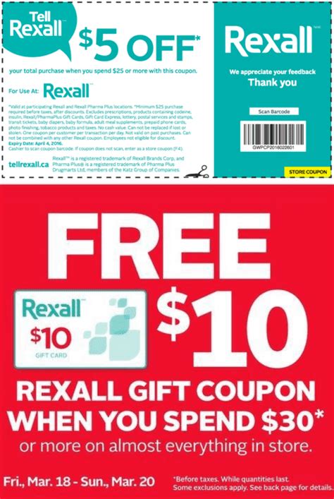 Rexall Pharmaplus Canada Coupons Save 5 Off 25 And Free 10 Rexall