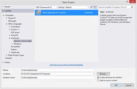 Create An Apache Cordova App Microsoft Visual Studio 2015 Unleashed