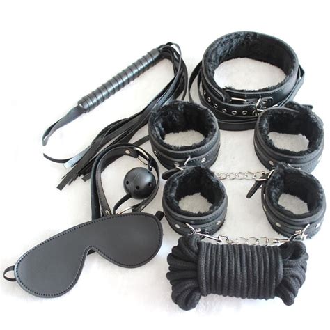 Bondage Set 7 Kits For Foreplay Sex Games Red Fur Handcuffs Blindfold