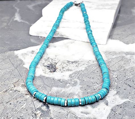 Men S Silver Turquoise Necklace Men S Etsy