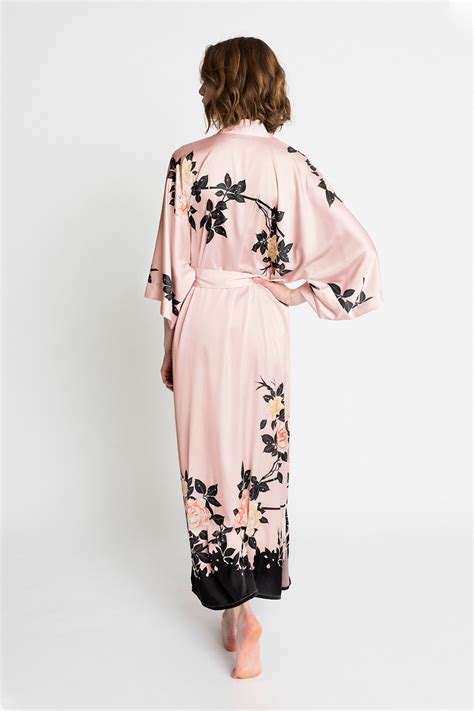 Blush Rose Kimono Robe Long Pink Rose Kimono Kim Ono