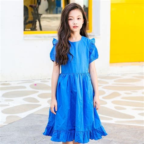 Long Teen Girls Dress 2018 New With String Ruffles Cotton Princess Kids