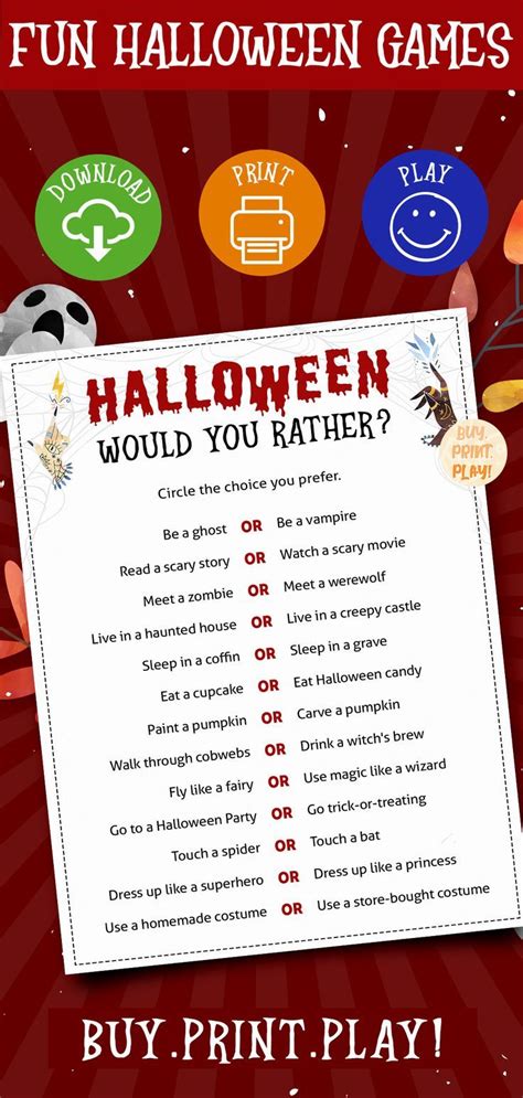 Halloween Would You Rather Printable Games For Halloween Etsy Fun
