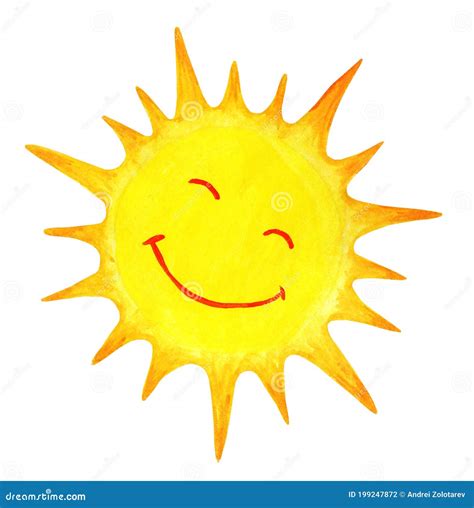 Sun Cartoon Waterkleur Afbeelding Van De Zon Door Kinderen Stock Foto