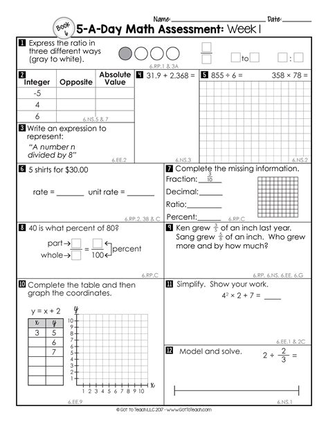 6th Grade Weekly Math Assessments • Teacher Thrive