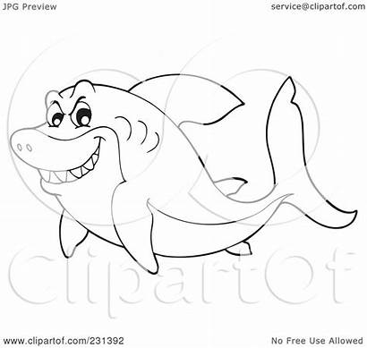 Shark Outline Coloring Mean Clipart Illustration Royalty