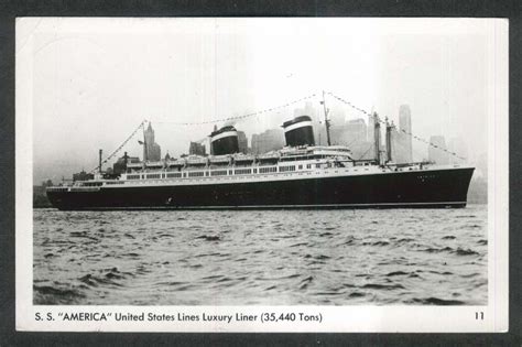 Ss America United States Lines Luxury Liner Rppc Postcard 1953