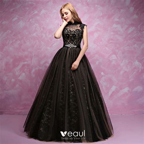 Luxury Gorgeous Black Gold Prom Dresses 2017 Ball Gown