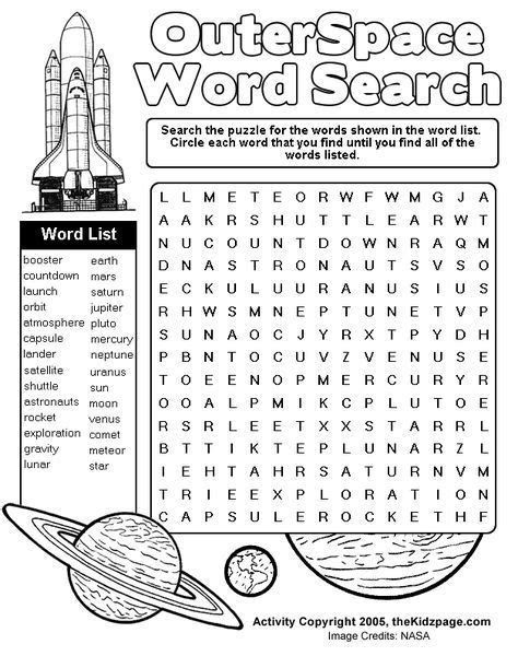 Summer word search puzzles are a really fun way to keep little brains active. Outer Space Word Search Activity Sheet - Free Coloring ...