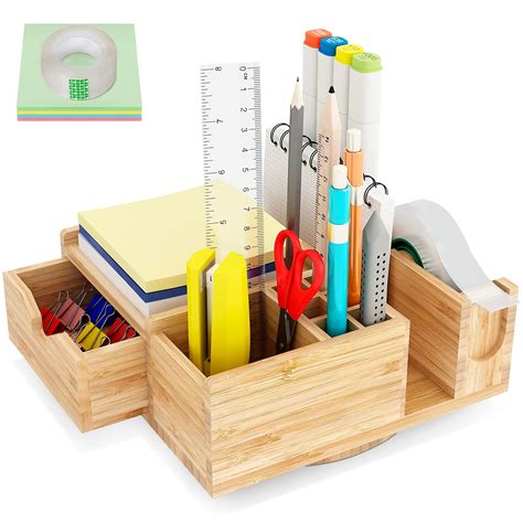 Buy Bamboo Office Desk Organizers And Accessories Darfoo Rotating