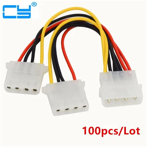100pcslot Computer Power Supply Ide 4 Pin Molex Lp4 Male To 2 X Female