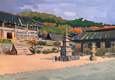 Haeinsa Temple South Korea Gouache Painting By Me Rgouache