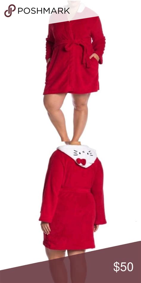Hello Kitty Womens Hooded Robe Plus Size 1x Red Clothes Design