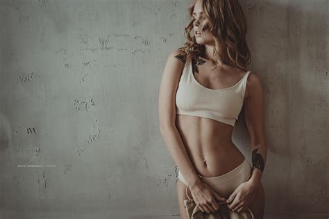 Wallpaper Women Anastasia Scheglova Brunette Tattoo Wall Portrait Blonde Underwear