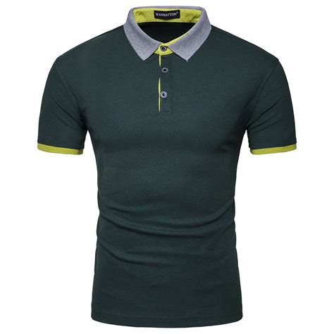 Solid Slim Fit Men Polos Shirts Contrast Color Neckline Short Sleeve