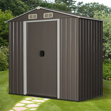 Outsunny X Ft Corrugated Metal Garden Storage Shed W Doors Sloped My Xxx Hot Girl