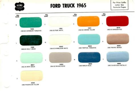 1960 1961 1962 1963 1964 1965 1966 Ford Trucks Pickup Paint Chips 65