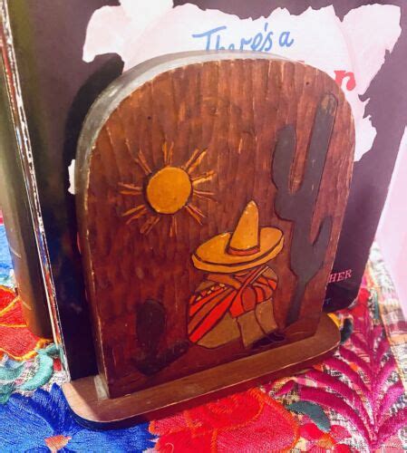Vintage Hand Carved Slab Style Wooden Mexican Siesta Bookends Ebay